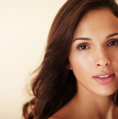 Let your inner beauty shine through. Closeup portrait of an alluring brunette - Copyspace.