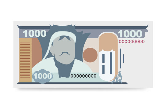 Mongolian Tugrik Vector Illustration. Mongolia money set bundle banknotes. Paper money 1000 MNT. Flat style. Isolated on white background.