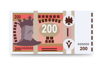 Moldovan Leu Vector Illustration. Moldova money set bundle banknotes. Paper money 200 MDL. Flat style. Isolated on white background. Simple minimal design.