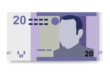 Moroccan Dirham Vector Illustration. Morocco, Ceuta, Melilla, Spain money set bundle banknotes. Paper money 20 MAD. Flat style. Isolated on white background.