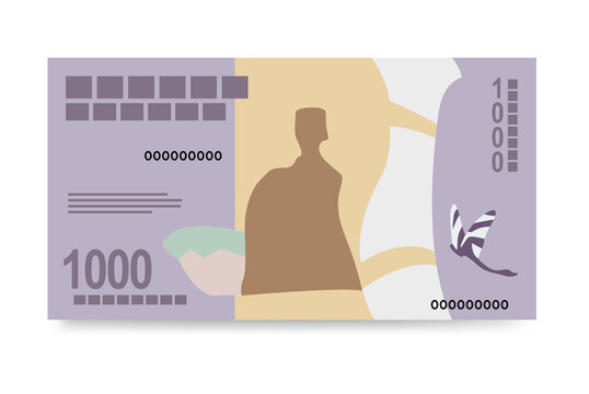 Malagasy Ariary Vector Illustration. Madagascar money set bundle banknotes. Paper money 1000 MGA. Flat style. Isolated on white background.