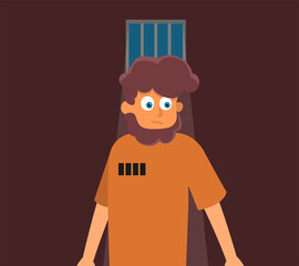 Prisoner, flat vector illustration of prison cell