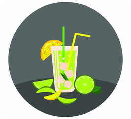 A glass of juice. Lime cocktail. A healthy lifestyle and the benefits of vitamins in a glass.
