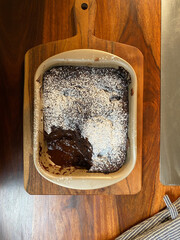 Chocolate fudge cover with sugar powder dusting