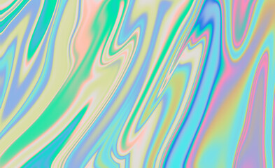 Abstract textured iridescent multicolored liquid background in blue tones.