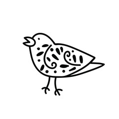 Vector simple black line bird illustration for Easter hand drawn. Single spring holiday animal picture in doodle style. Design for stickers, social media, cards, packaging, printing.