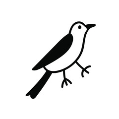 Vector simple black line bird illustration for Easter hand drawn. Single spring holiday animal picture in doodle style. Design for stickers, social media, cards, packaging, printing.