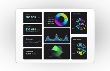 Chart graph elements for data analytics and statistics. UI, UX, KIT elements. Dashboard...