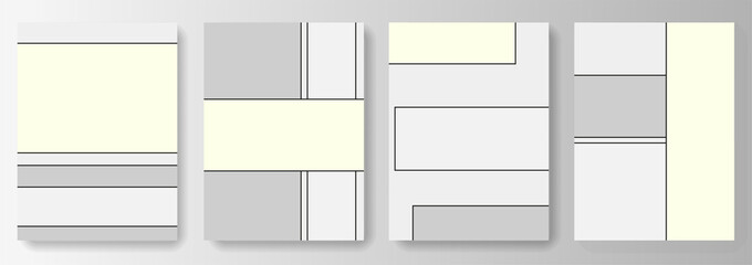  Set collection of gray beige pastel geometric backgrounds with black lines