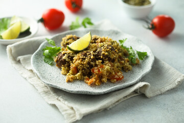Meatballs with couscous and pesto