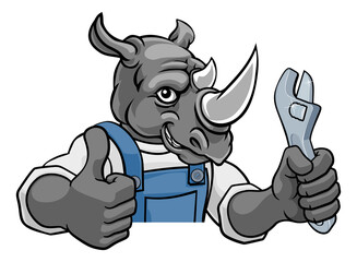 Rhino Plumber Or Mechanic Holding Spanner