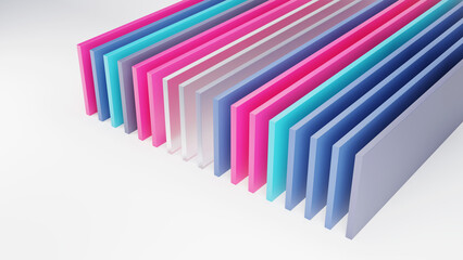 Colorful planks in Glassmorphism style 3d render