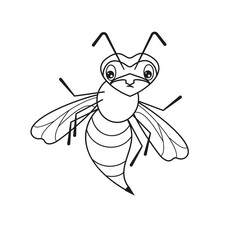 Coloring page with a cute wasp. Vector Illustration.