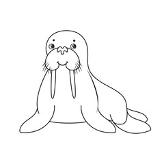 Coloring page with a cute walrus. Vector Illustration.