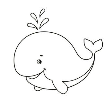 Coloring page with a cute whale. Vector Illustration.