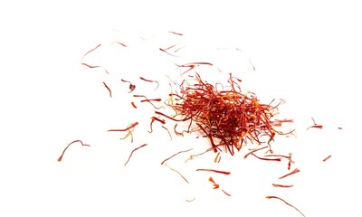 Isolated saffron collected in aragon in the jiloca river valley on white background