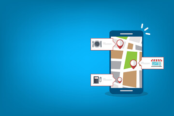Store locator tracker app. Mobile gps navigation.
