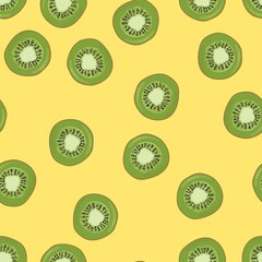 Kiwi pattern. Kiwi halves on a pattern for textiles, kitchen decor, napkins.
