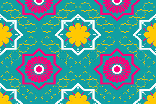 Ethnic colorful seamless pattern with flowers