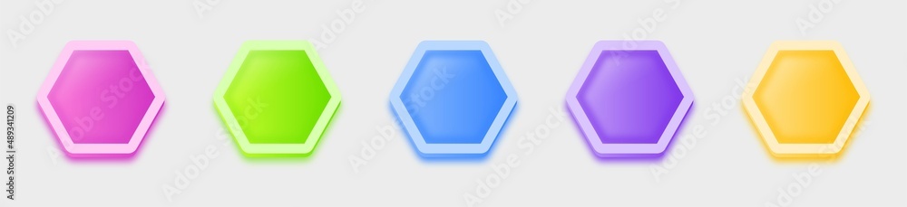 Poster set of colorful polygon shape buttons. different colorful button set. vector illustration.