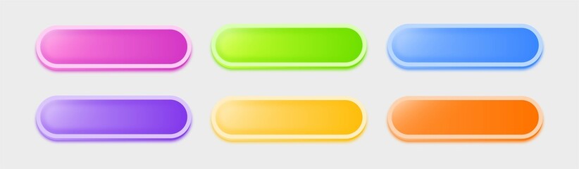 Set of colorful rectangle shape buttons. Different colorful button set. Vector illustration.