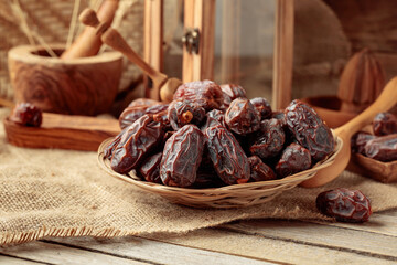 Dates fruits on a kitchen table.
