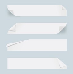 Horizontal banner with realistic white paper texture. Sticky masking stationery strip with wrinkles corners.