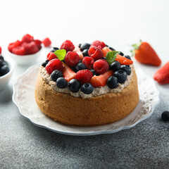 Homemade berry cake with cream filling