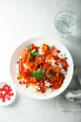 Rice with roasted bell pepper and pomegranate