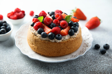 Homemade berry cake with cream filling
