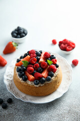 Homemade berry cake with cream filling