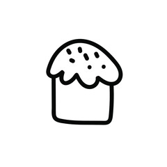 Vector simple illustration of black line cake for Easter hand drawn. Single food spring holiday picture in doodle style.  Design for stickers, social media, cards, packaging, printing.