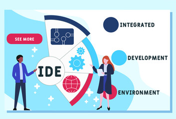 IDE - Integrated Development Environment acronym. business concept background.  vector illustration concept with keywords and icons. lettering illustration with icons for web banner, flyer