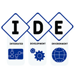 IDE - Integrated Development Environment acronym. business concept background.  vector illustration concept with keywords and icons. lettering illustration with icons for web banner, flyer