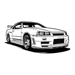 Fototapeta premium Black And White Car Illustration For Conceptual Design