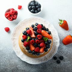 Homemade berry cake with cream filling
