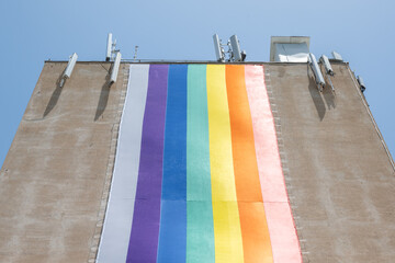 LGTB flag on the building in Tel Aviv, Israel