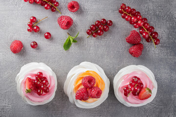 Pavlova dessert with berries