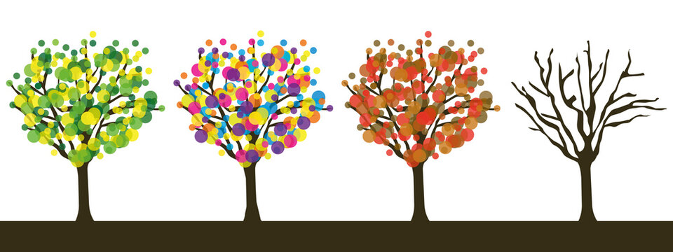 Four seasons trees banner. Vector illustration.