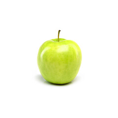 Are you ready for the crunch. Studio shot of a green apple against a white background.