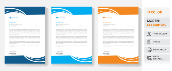 Blue, orange, sky business Abstract attractive Letterhead Design Template. printing design, business template. Company letterhead template designs.