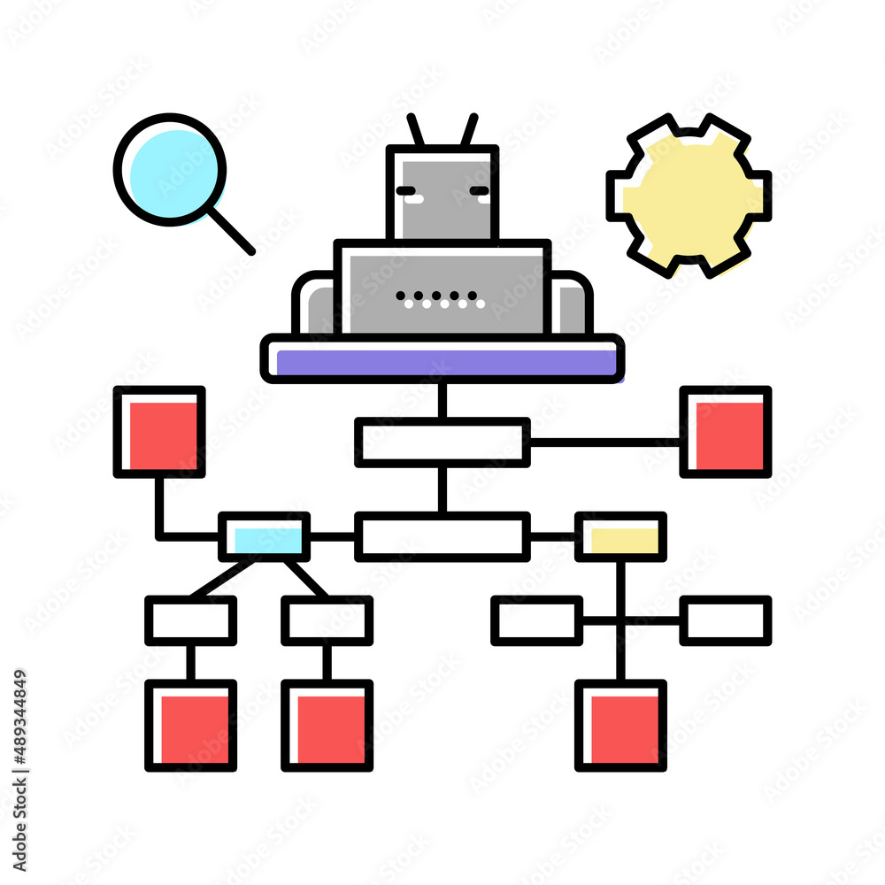 Poster debug researching and fixing color icon vector illustration