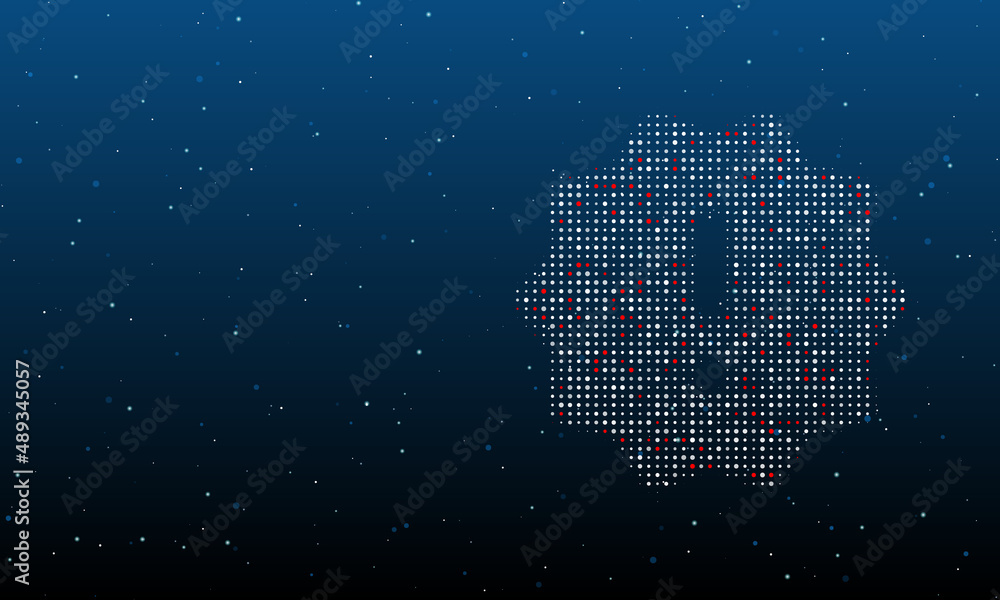 Poster on the right is the warning symbol filled with white dots. background pattern from dots and circles 
