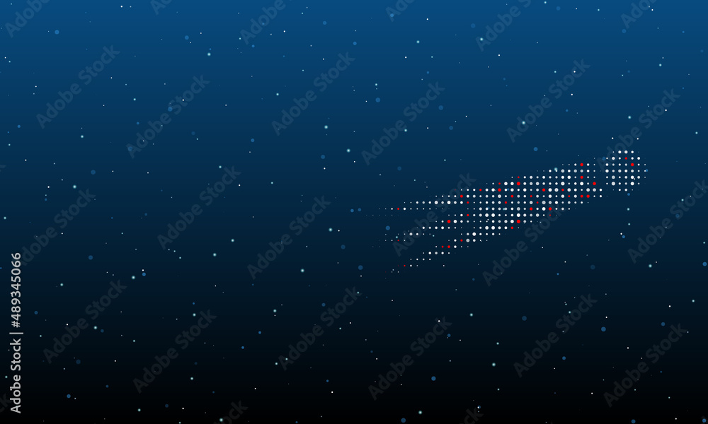 Poster on the right is the comet symbol filled with white dots. background pattern from dots and circles of