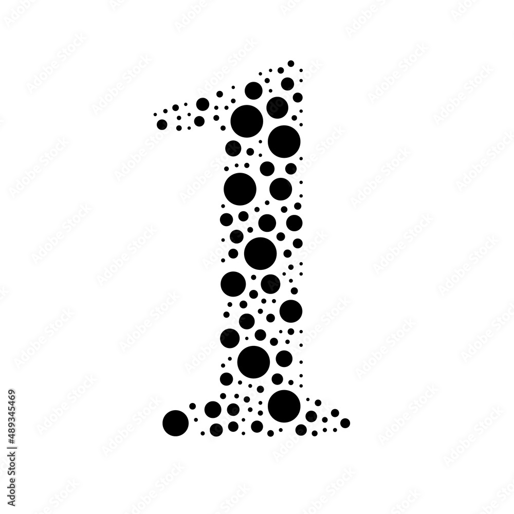 Poster a large number one symbol in the center made in pointillism style. the center symbol is filled with 