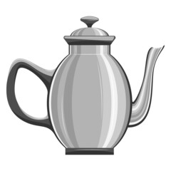 Coffee pot, kettle. Large roomy kettle. Kitchen utensils for hot drinks and boiling water. Vector icon, cartoon, complex flat, isolated