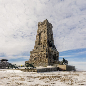 Monument to the Freedom of Bulgaria. The Shipka Memorial is located on Mount St. Nicholas in the Balkan Mountains near Gabrovo, Bulgaria.