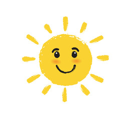 Smiling sun isolated on white background. Sun cartoon character. Vector illustration.