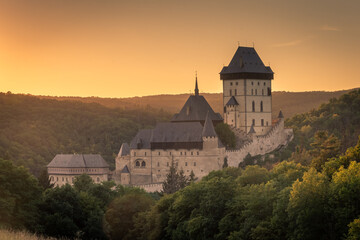 Sunset over Karlstejn Castle, Czechia