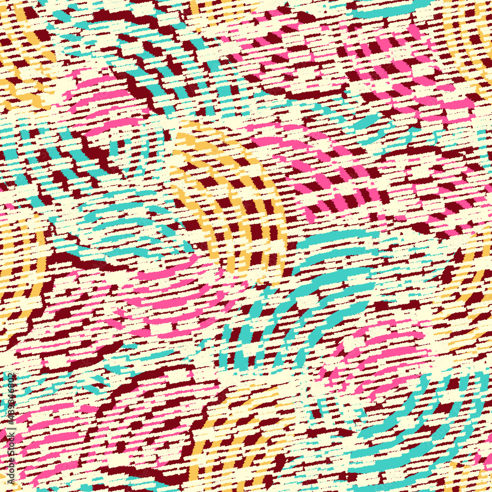Poster seamless abstract geometric pattern of random arcuate stripes.